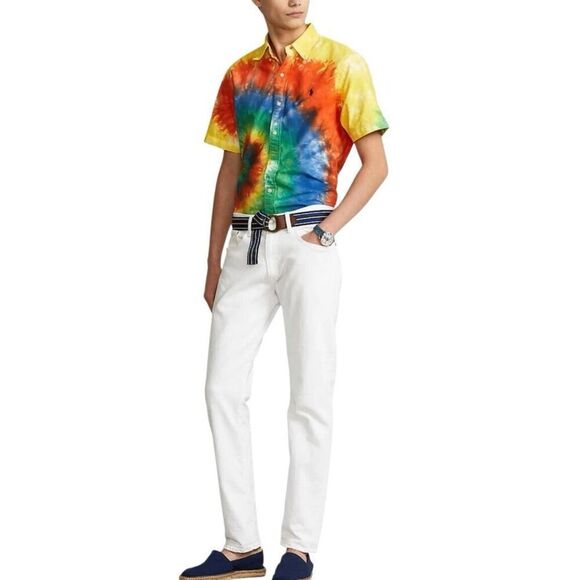 Polo Ralph Lauren Classic Fit Tie-Dye Oxford Shirt Blue/Green Tie Dye Multi Larg - Picture 4 of 6
